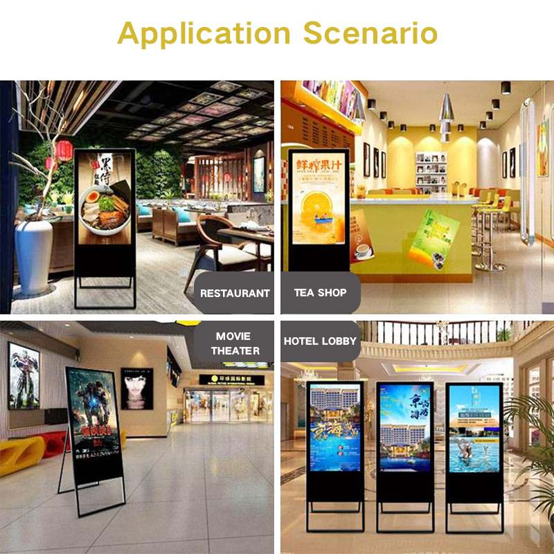 Qtenboard Water Brand Digital Signage applications in restaurants, tea shops, movie theaters, and hotel lobbies