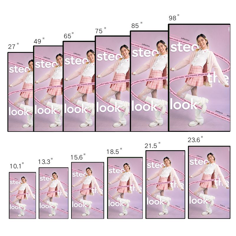 Wall-mounted digital signage with multiple sizes 21.5 23.6 27 32 43 49 50 55 65 75 85 98 inch