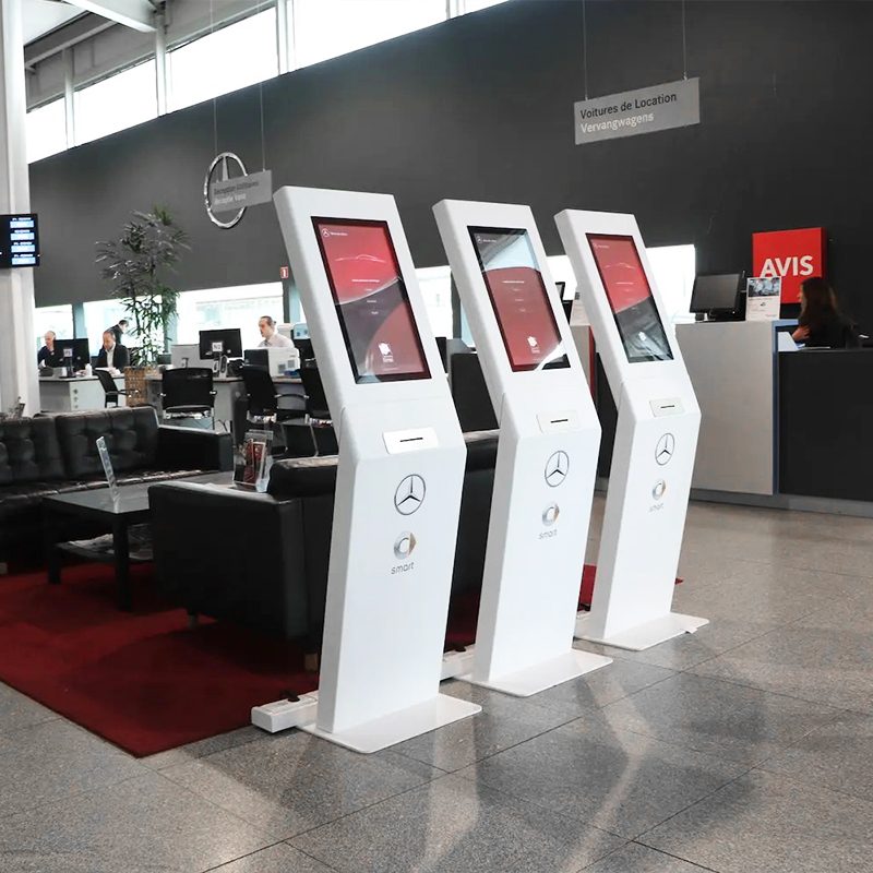 Qtenboard Queue Calling Kiosk used in hospital lobby for patient registration and queue management