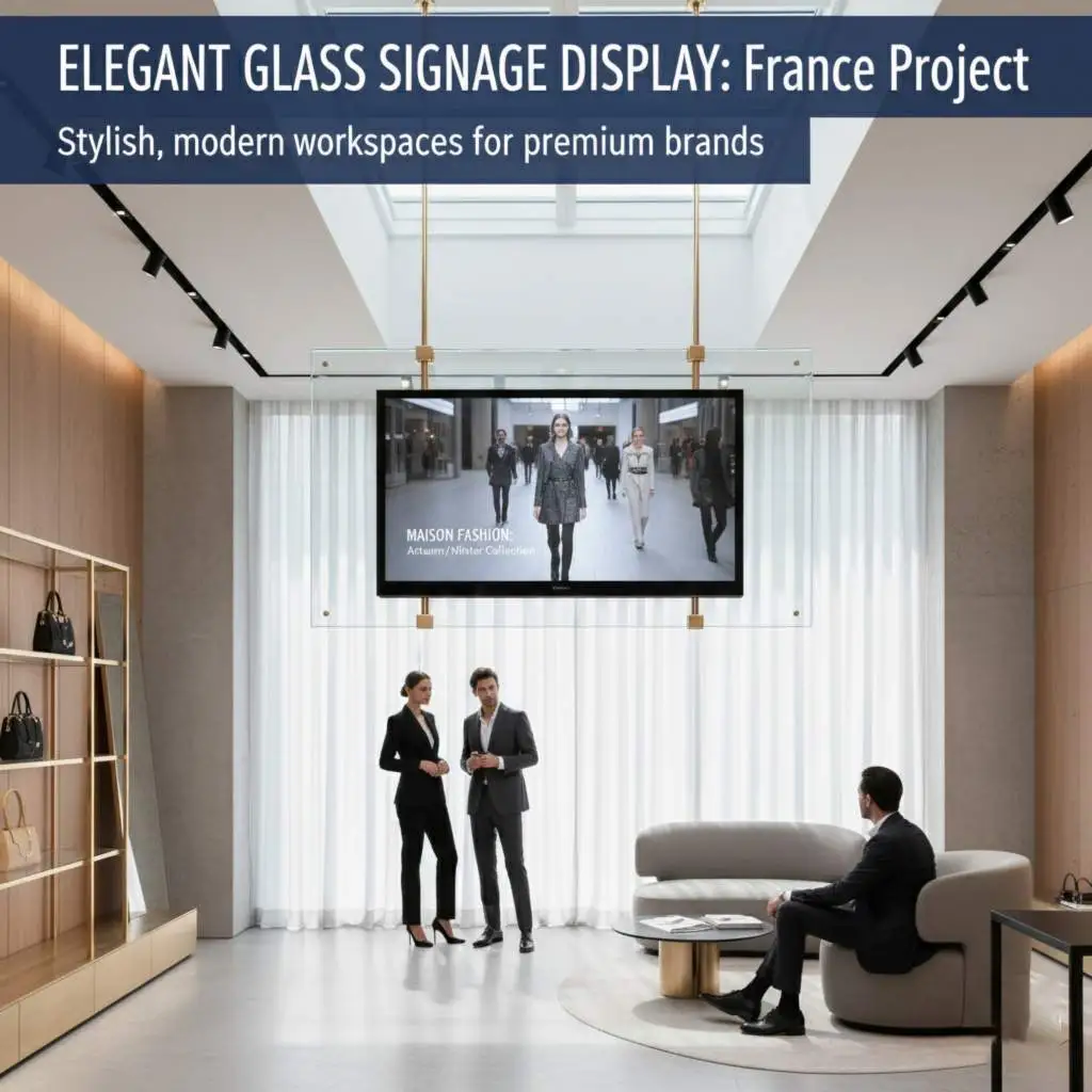 Standing Glass Signage for Modern Office Buildings