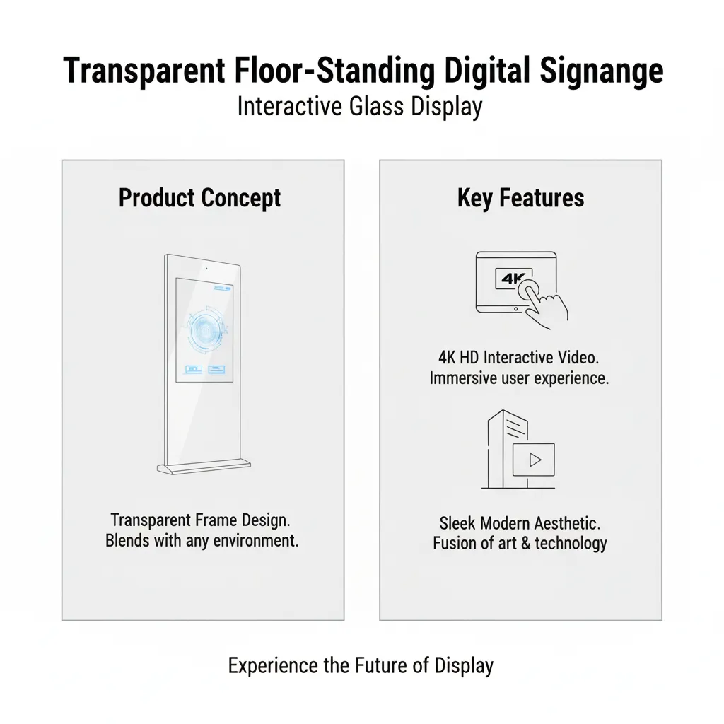 Transparent Floor-Standing Digital Signage Interactive Glass Display