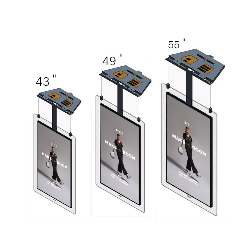 Different sizes of a ceiling-mounted transparent digital screen
