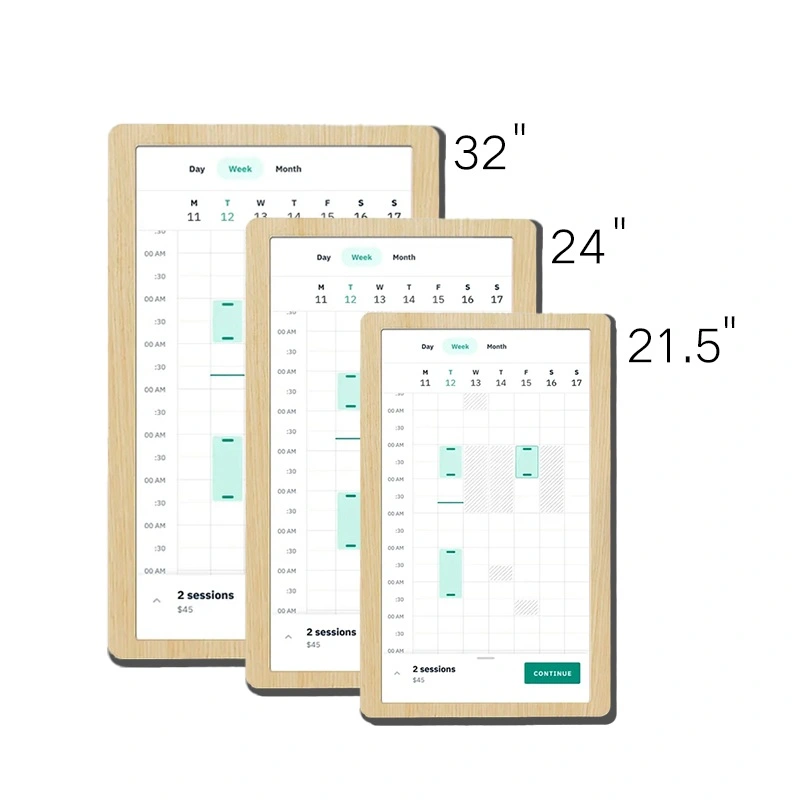 Qtenboard wooden-framed digital calendar displays in 32