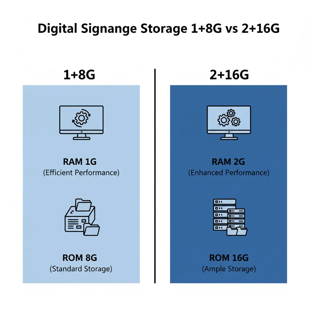 Digital Signage Storage 1+8G vs 2+16G