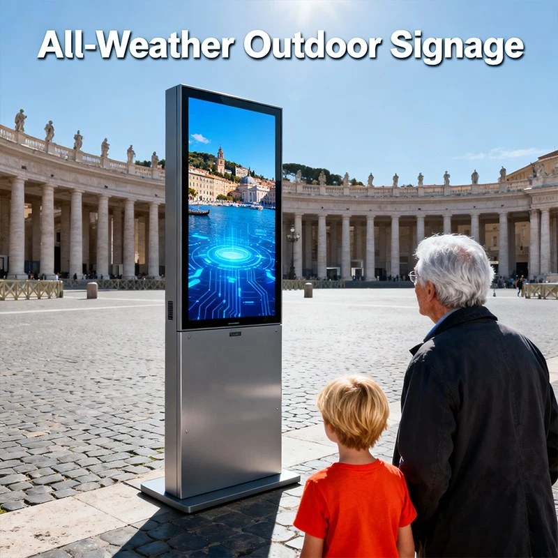 Outdoor 75-Inch Digital Signage: Public Square Ads Qtenboard