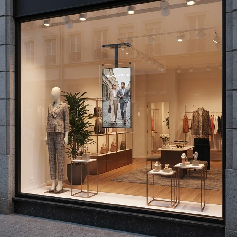 Qtenboard Hanging Transparent Digital Signage Enhance boutiques and mall displays