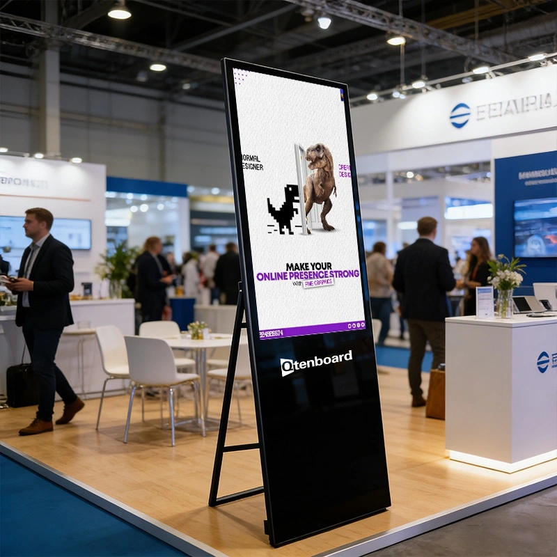 Qtenboard Foldable Vertical Digital Signage for exhibitions and events to display brand messages