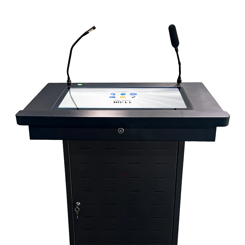 Diagram showing the 30° adjustable angle mechanism of a digital podium.