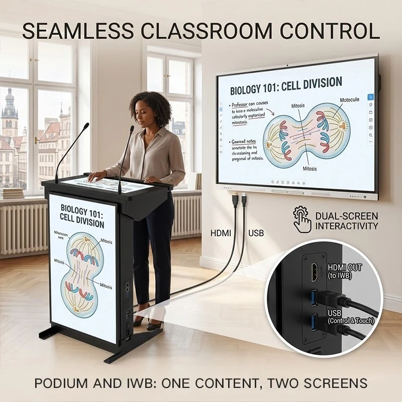 Qtenboard Smart Digital Podium Organized Device Cable Management