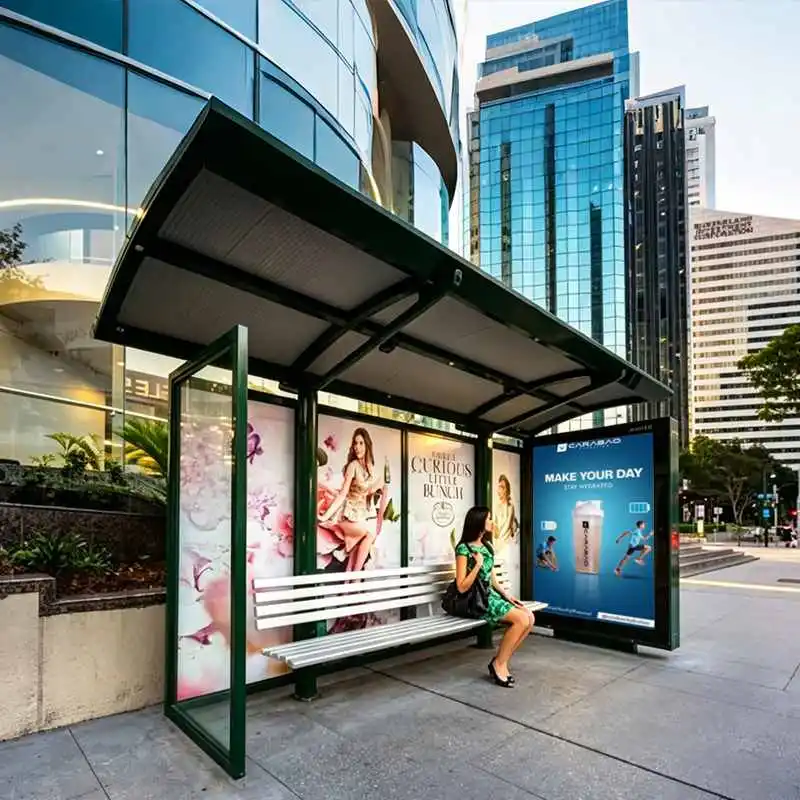 Qtenboard Outdoor Bus Shelter Digital Signage for city-center transit stops
