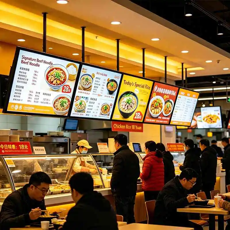 Qtenboard digital signage menu board for mall food court food street