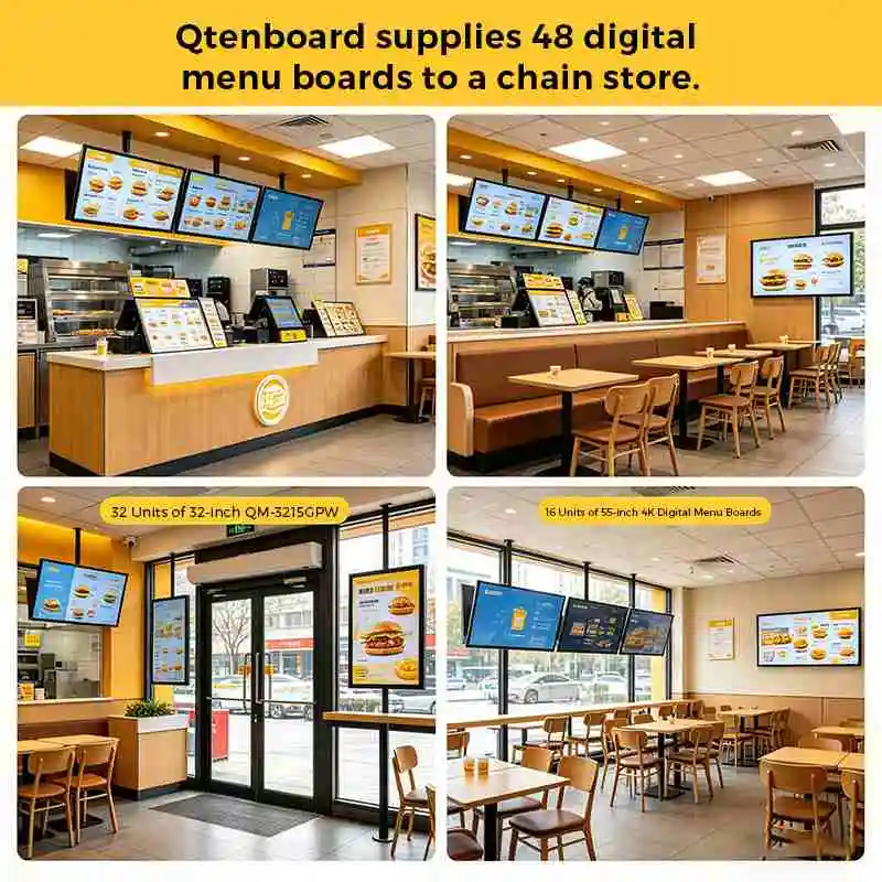 Qtenboard real case digital menu board transformation for European restaurant chain