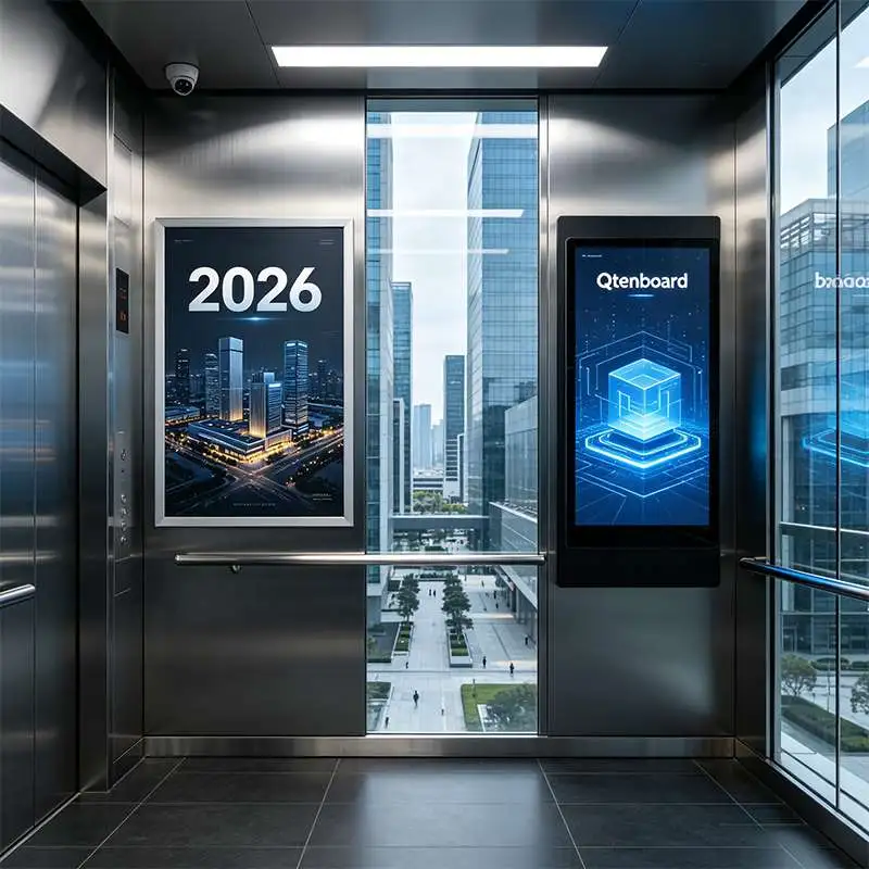 Qtenboard Elevator Display Screen vs Traditional Elevator Posters