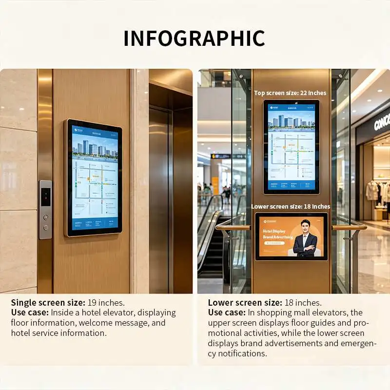 Dual Screen Elevator LCD Display for Advertising and Building Information