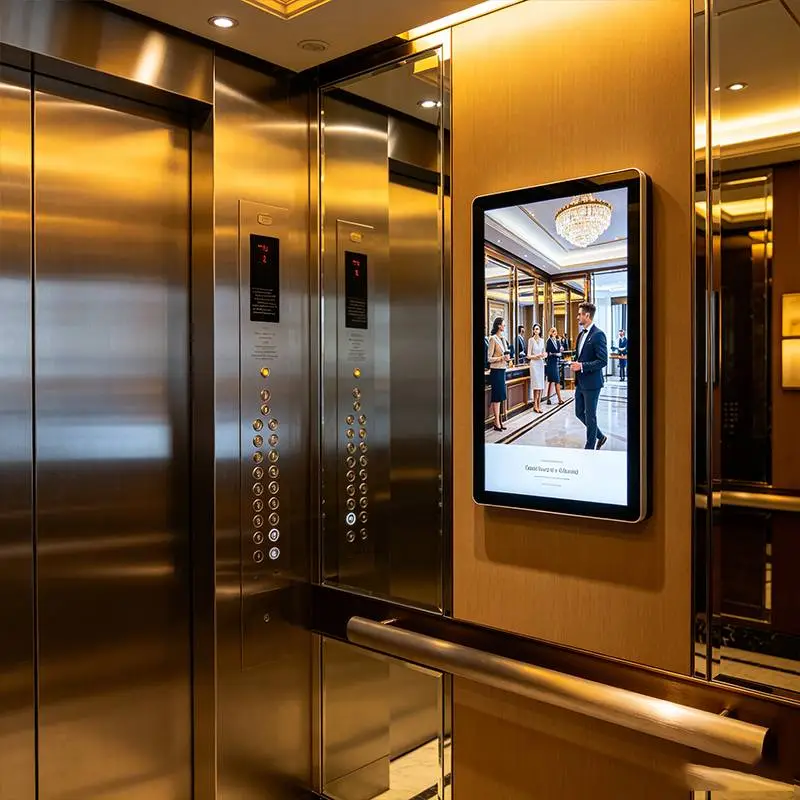 Digital signage for elevators in shopping mall installation