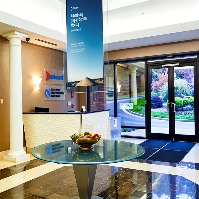 Qtenboard Hanging Transparent Digital Signage for exhibition halls and galleries to present products