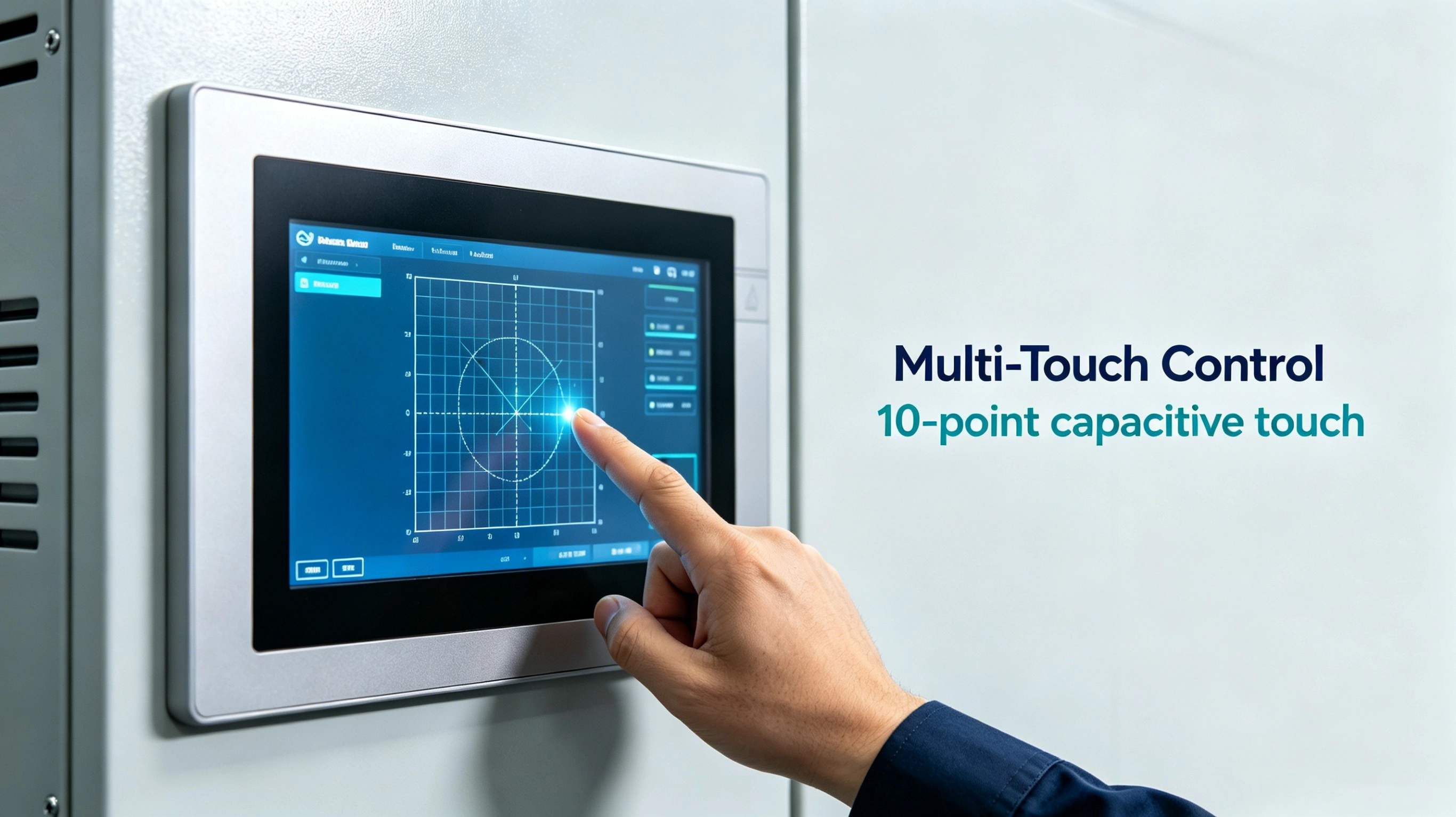 Qtenboard multi-touch capacitive touch screen industrial operation close-up