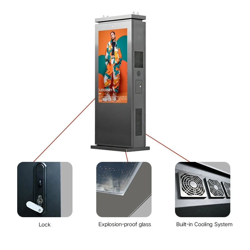 Outdoor digital signage kiosk structural close-up detail exploded diagram