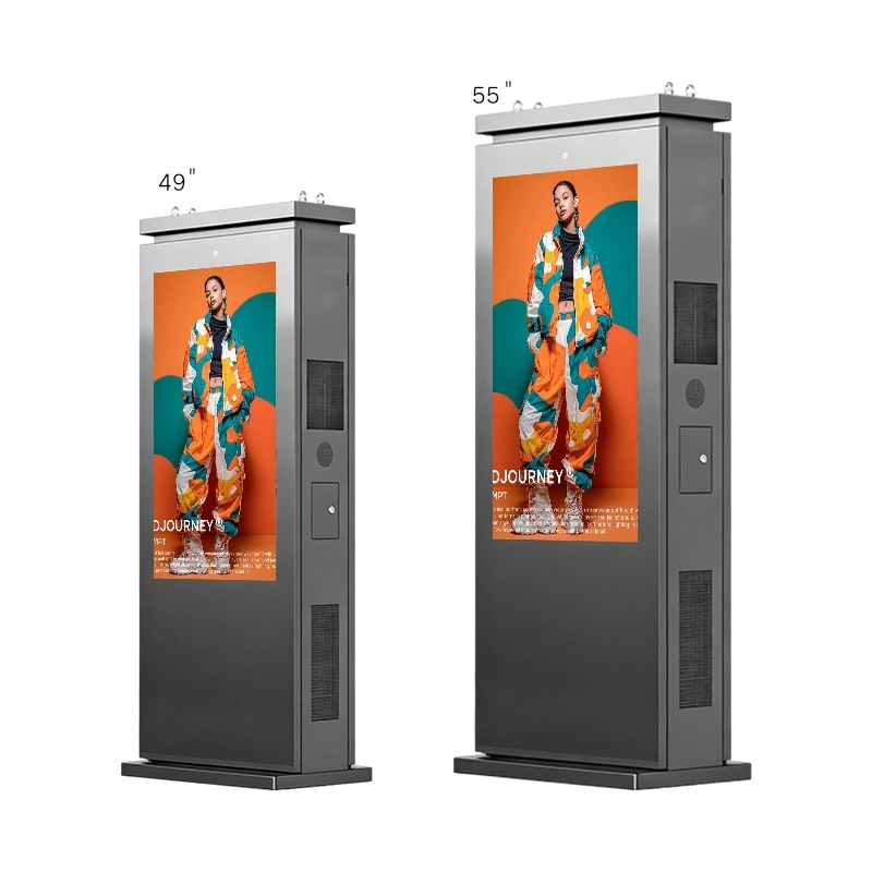 43 & 55 inch double sizes outdoor floor standing digital advertising machine comparison render