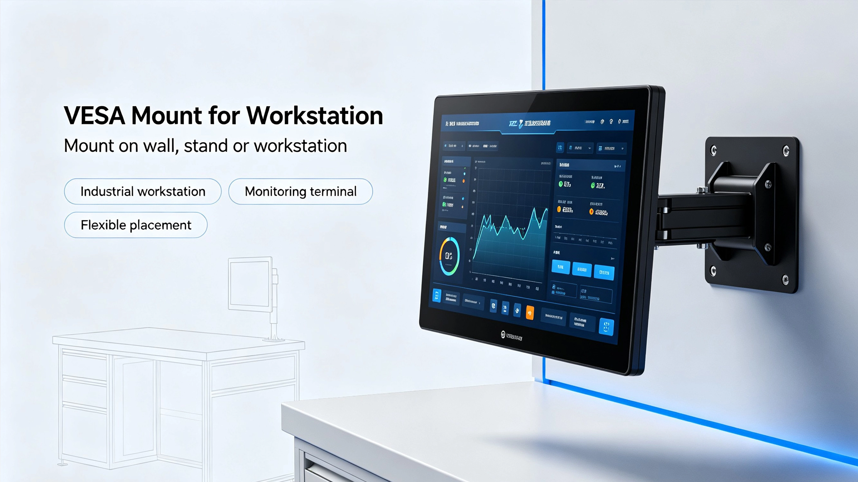 VESA wall mount industrial touch panel workstation