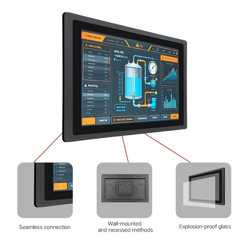 Industrial touch screen pc structural advantages, seamless design, wall mounting, explosion-proof glass