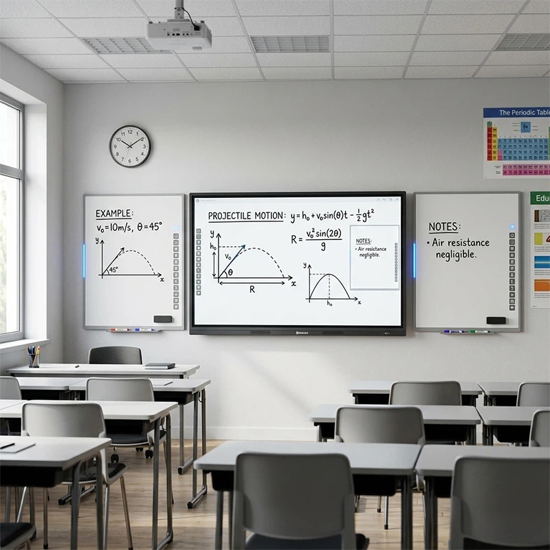 Interactive whiteboard installed in high school classroom for physics teaching
