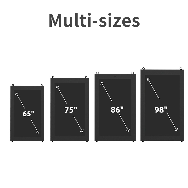 65/75/86/98 inch multi-size wall-mounted vertical digital screen size comparison chart