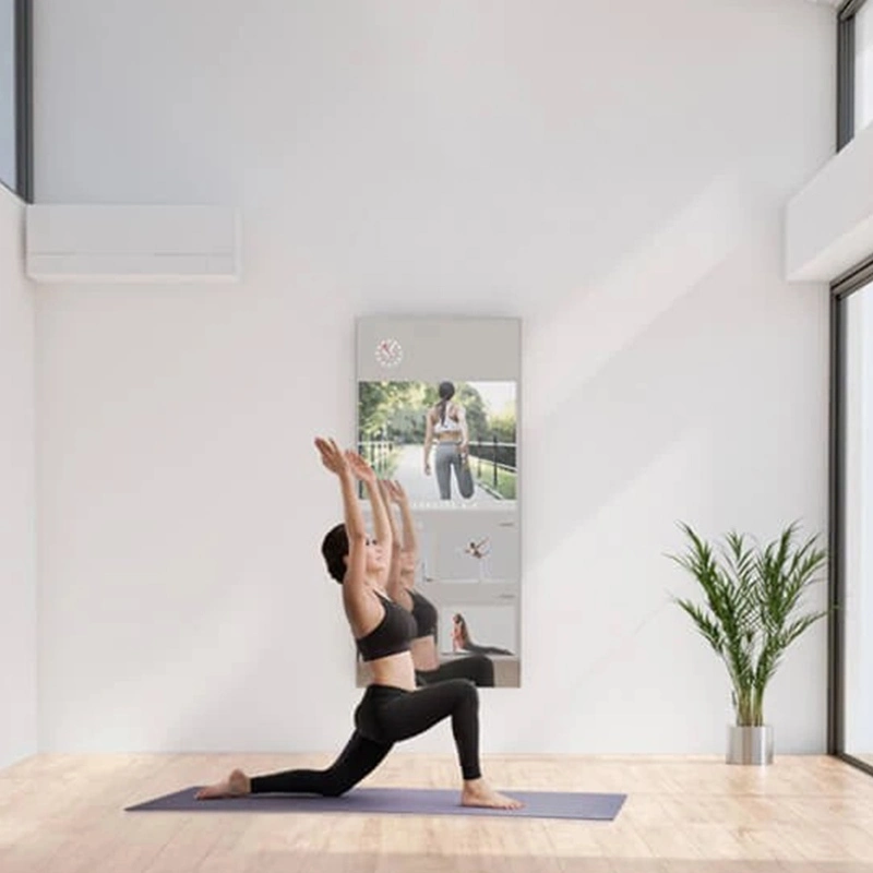Smart fitness mirror modern living room yoga exercise