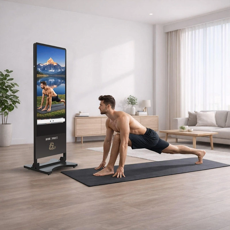Floor standing smart fitness mirror yoga stretch
