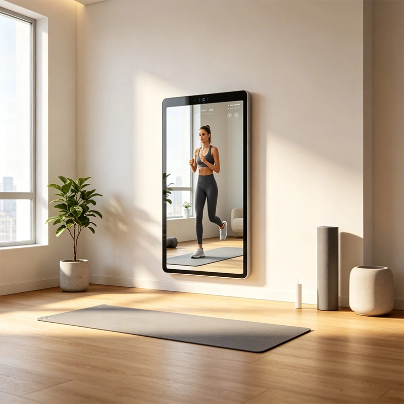 smart fitness mirror home living room lifestyle scene