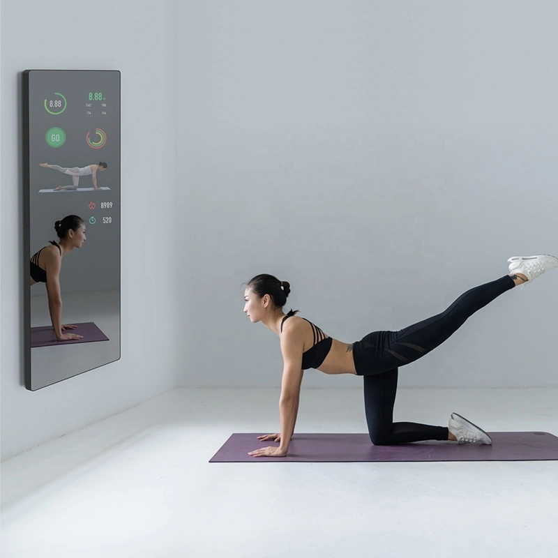 Smart fitness mirror home yoga workout scene