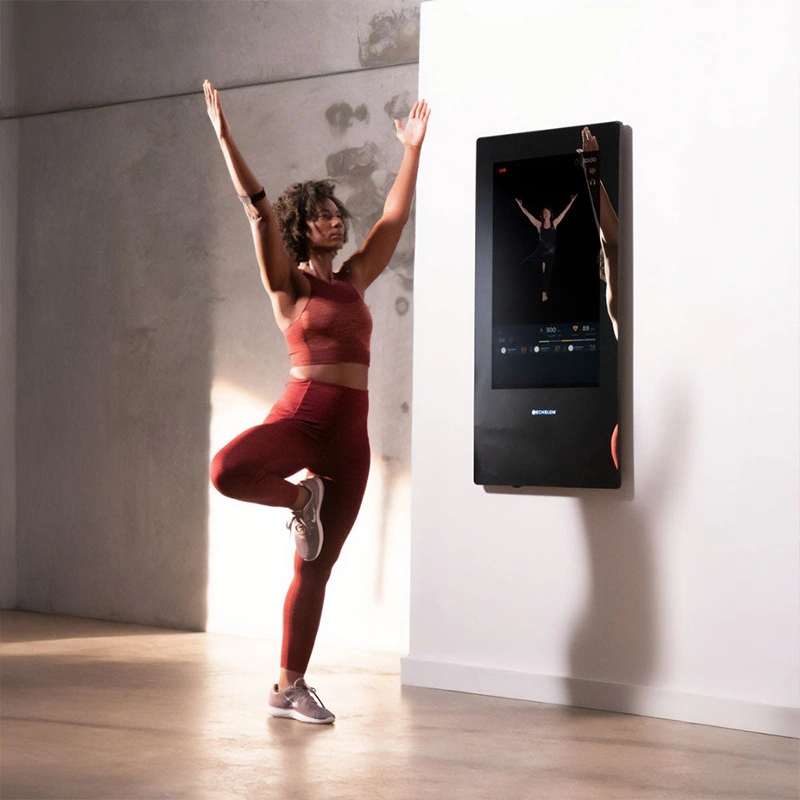 Smart fitness mirror single leg balance yoga pose