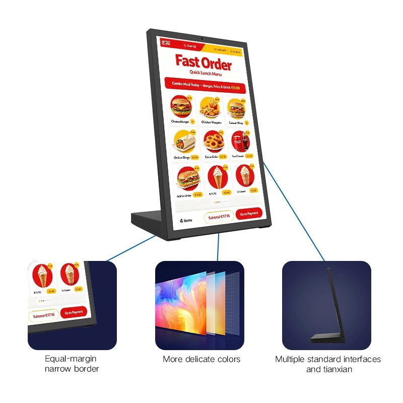Desktop self-service order kiosk featuring narrow bezel, vivid color and multiple interfaces