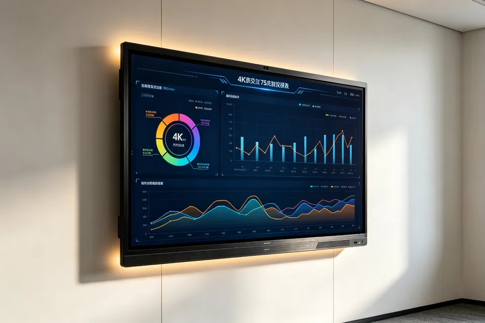 75 inch 4K interactive flat panel display Qtenboard QM-75HY mounted on an office wall