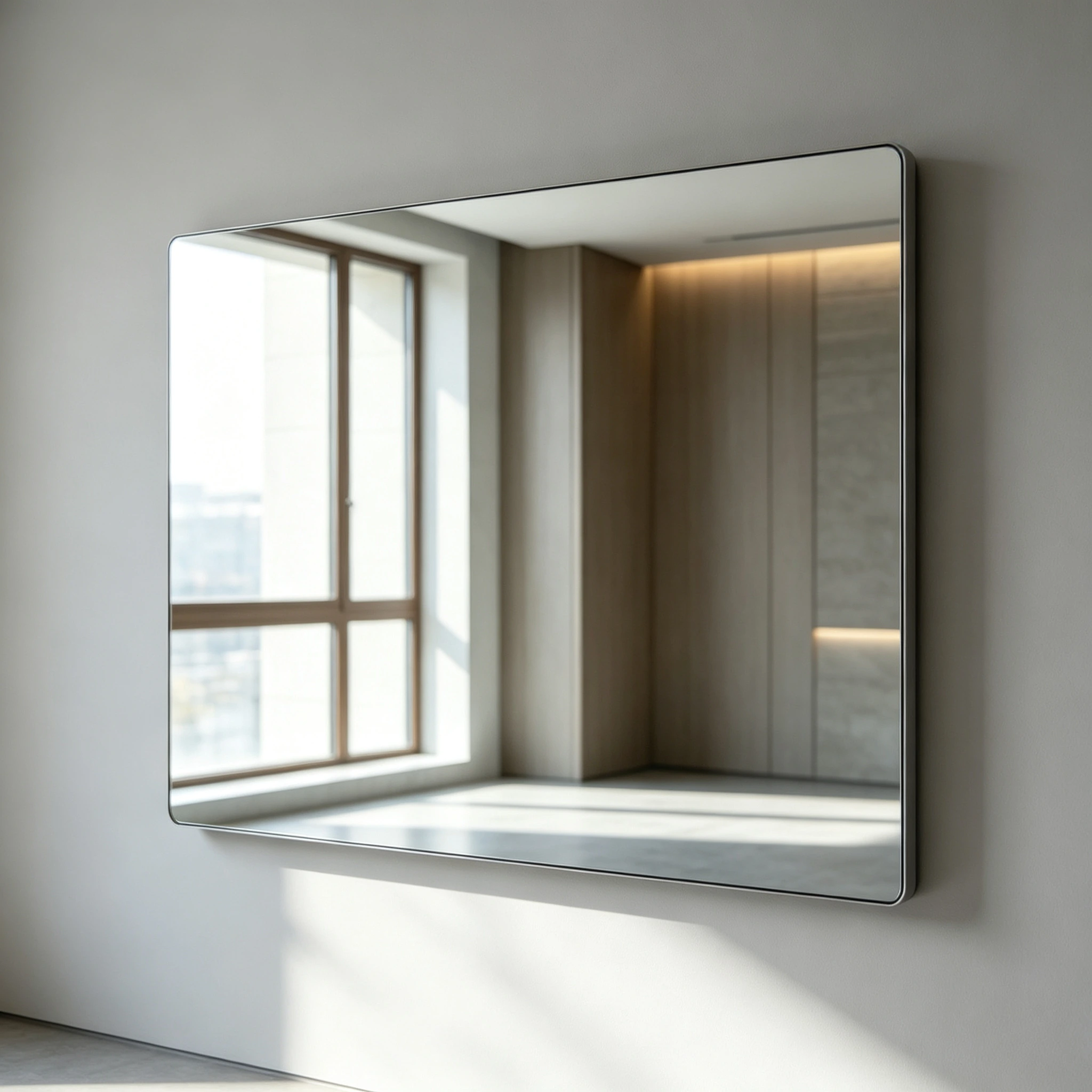 Wall mounted smart fitness mirror off screen status, minimalist frameless full length mirror