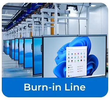 Qtenboard burn-in aging test line for interactive displays