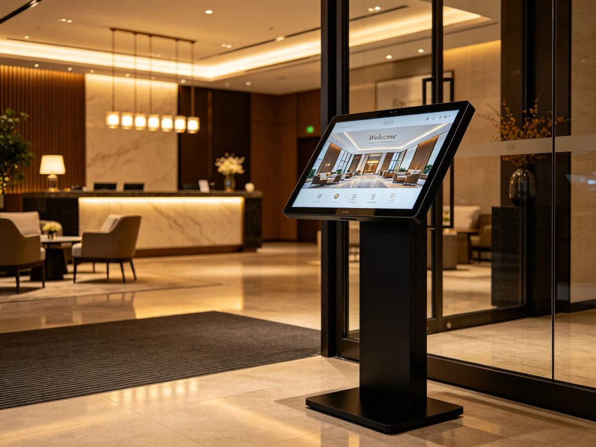 Qtenboard K-Type information kiosk deployed in hotel lobby case study