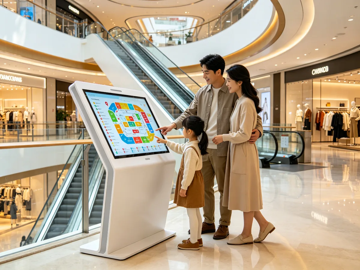Qtenboard K-Type touch screen kiosk in shopping mall wayfinding display