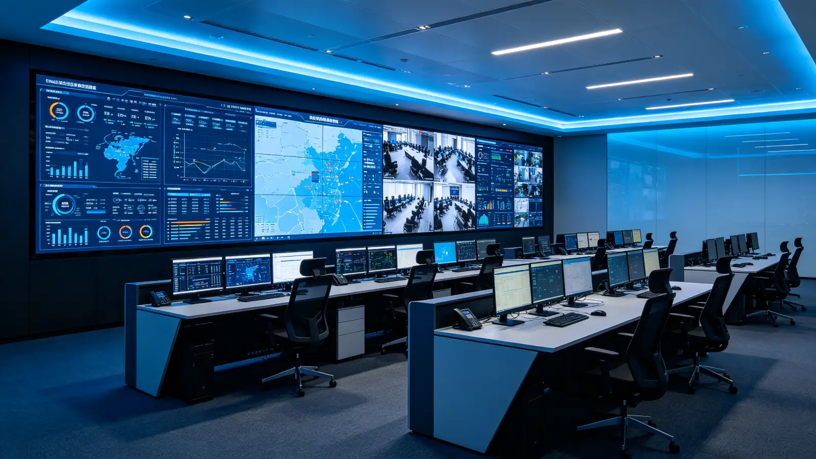Qtenboard LCD video wall in control room monitoring display