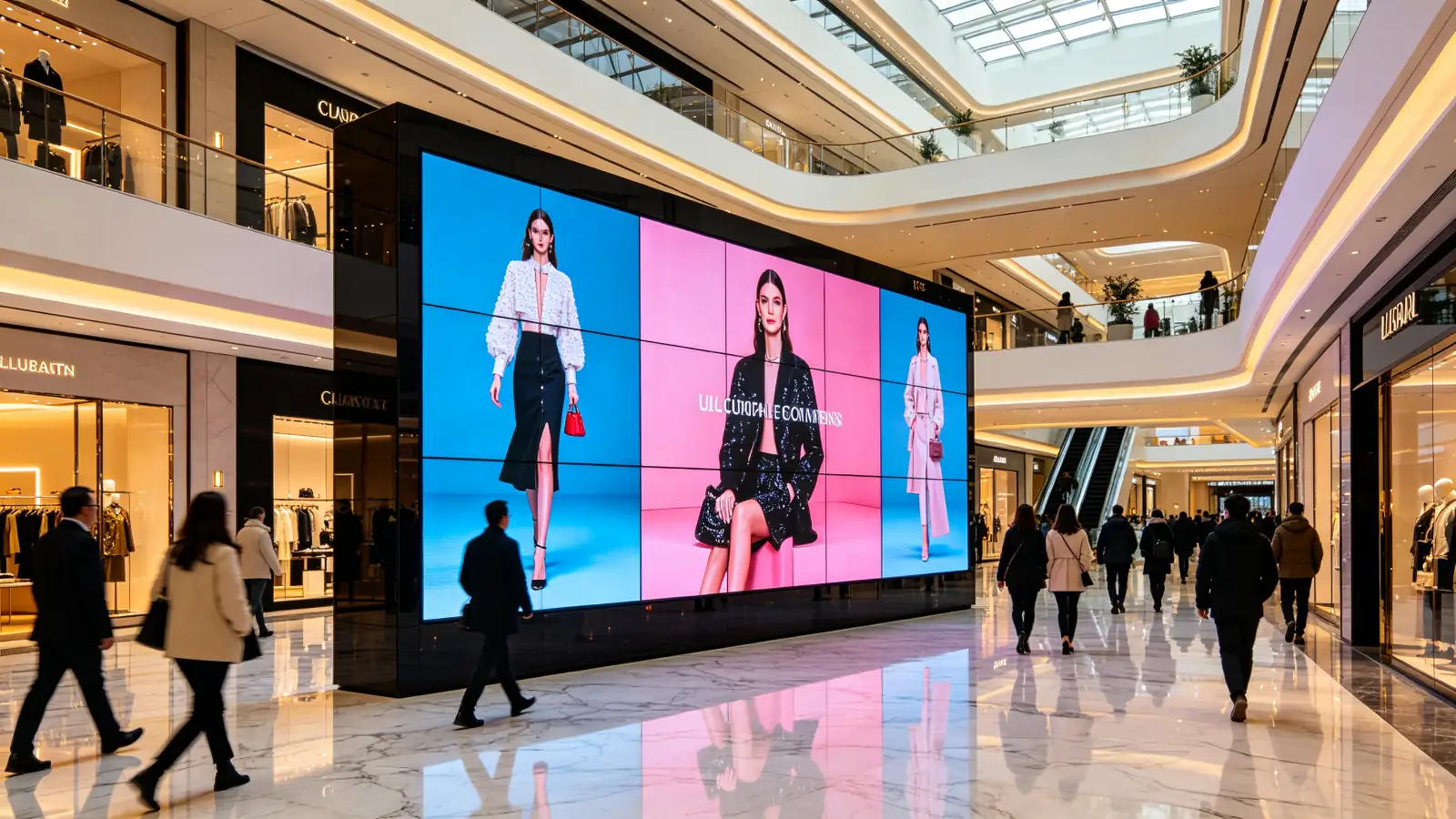 Qtenboard LCD video wall in shopping mall retail advertising display