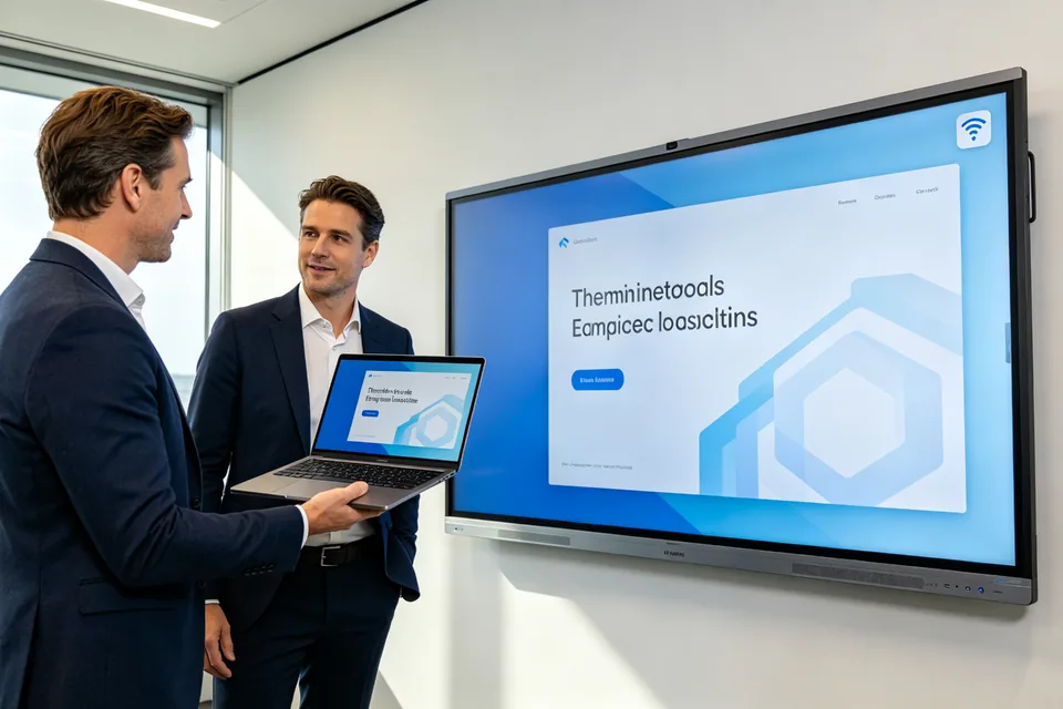 Wireless screen casting from a laptop to a Qtenboard conference room whiteboard