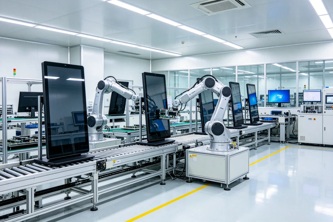 Automated production line for Qtenboard rotating digital signage kiosks