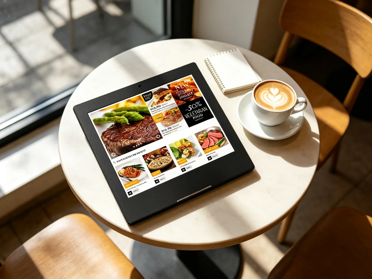 Compact desktop digital menu board for restaurants Qtenboard tabletop design