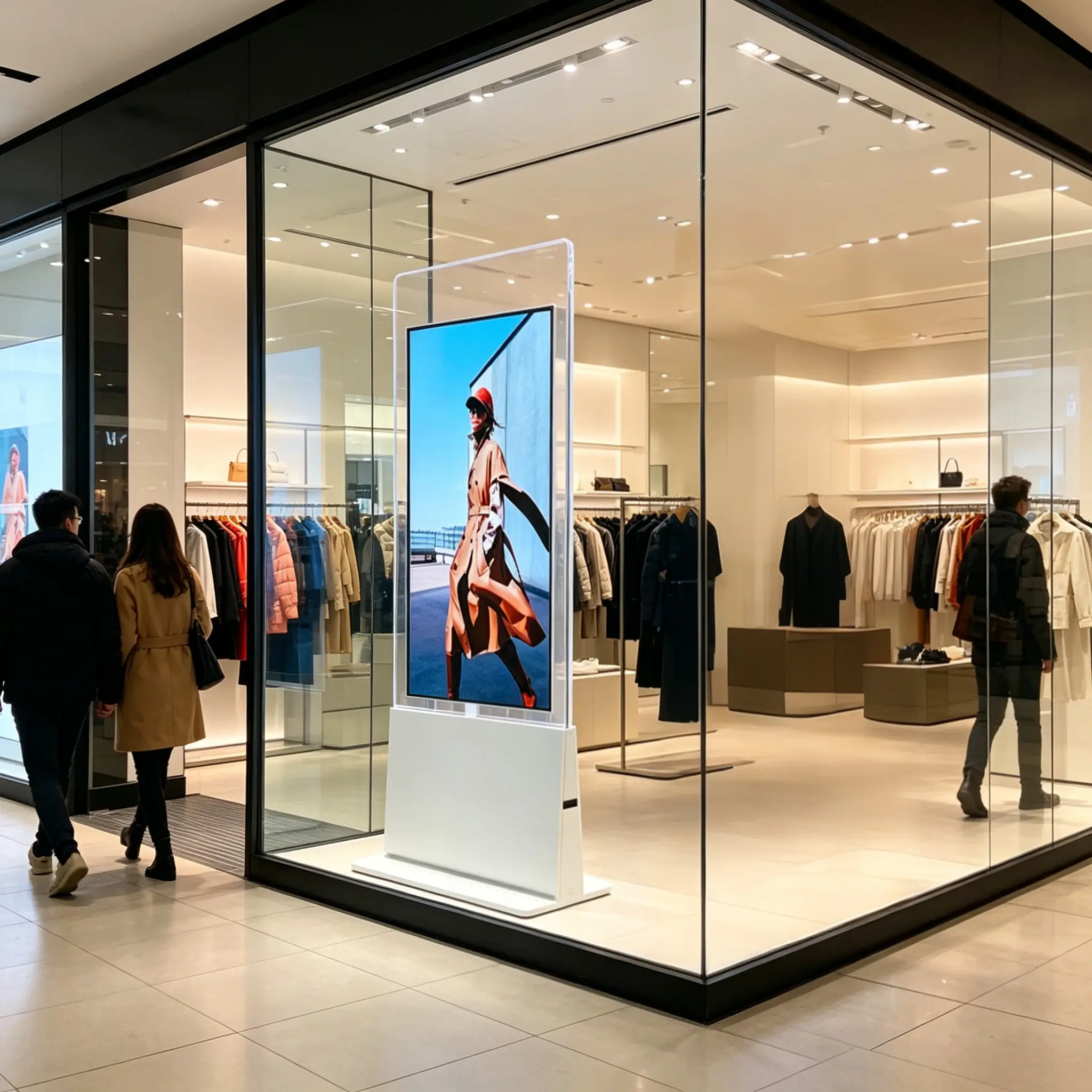 dual-sided transparent floor standing digital signage high brightness window display