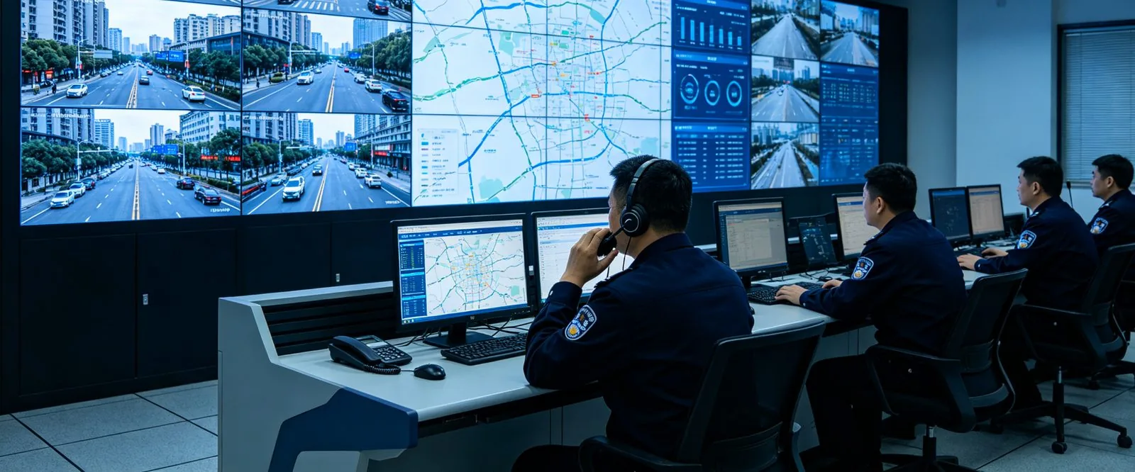 Public security command center with LCD video wall