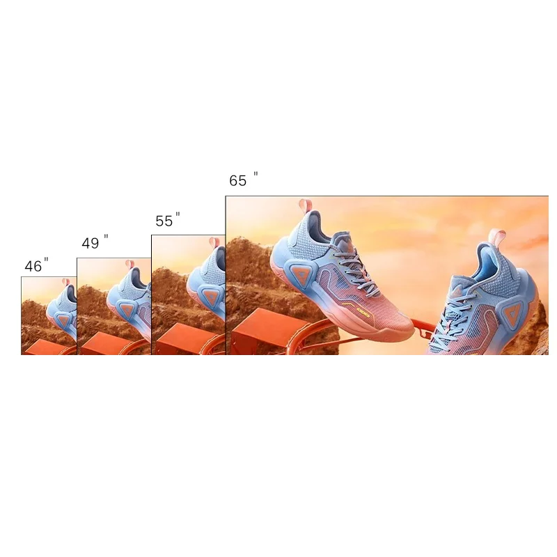 LCD video wall size comparison chart showing 46 49 55 65 inch screen display options