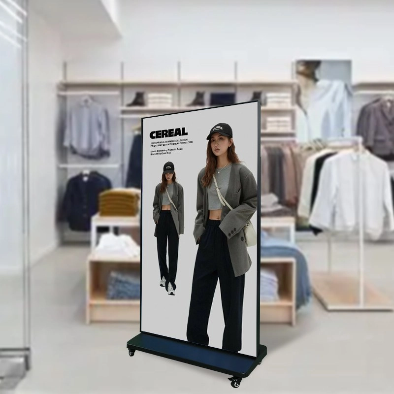 Full screen digital signage used in clothing retail store for advertising and product promotion