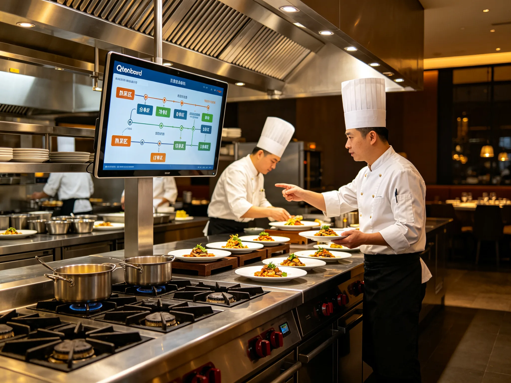 Qtenboard kitchen display system coordinating multi-course sequencing in a full service restaurant