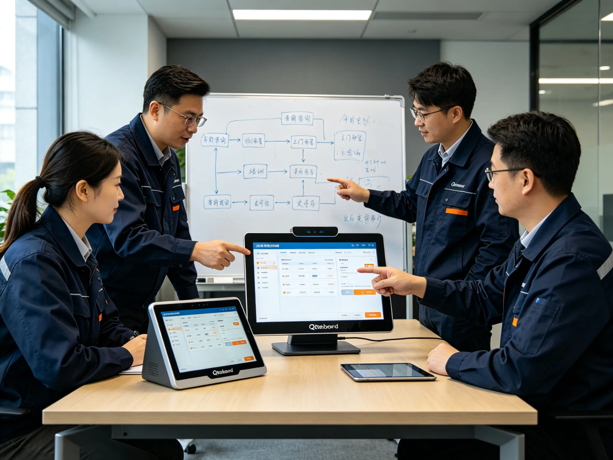 Qtenboard support team handling kitchen display system deployment training and after-sales service