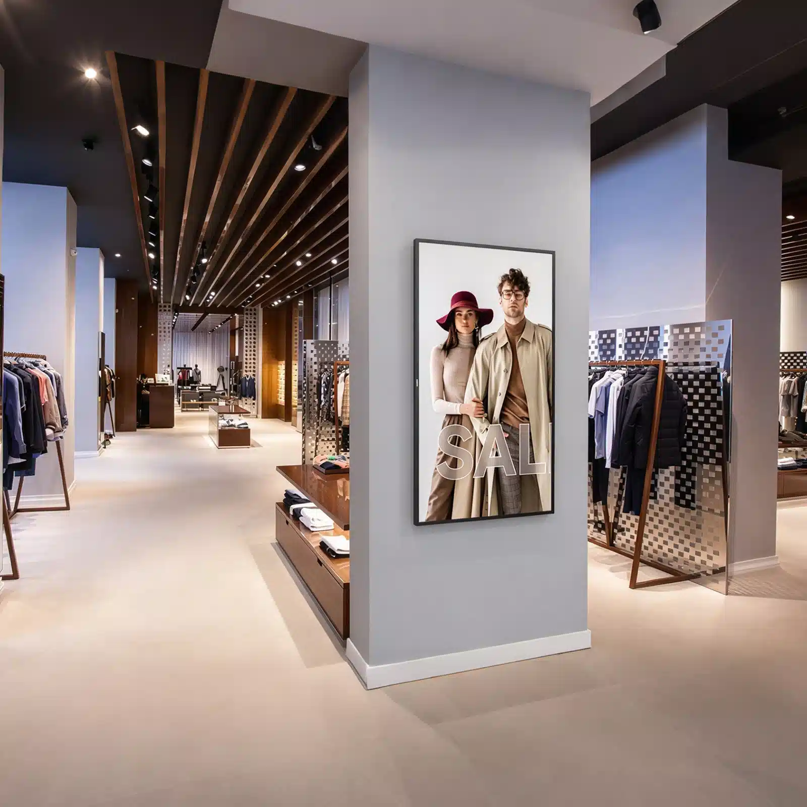 Qtenboard full screen digital signage in corporate lobby and exhibition hall branding display